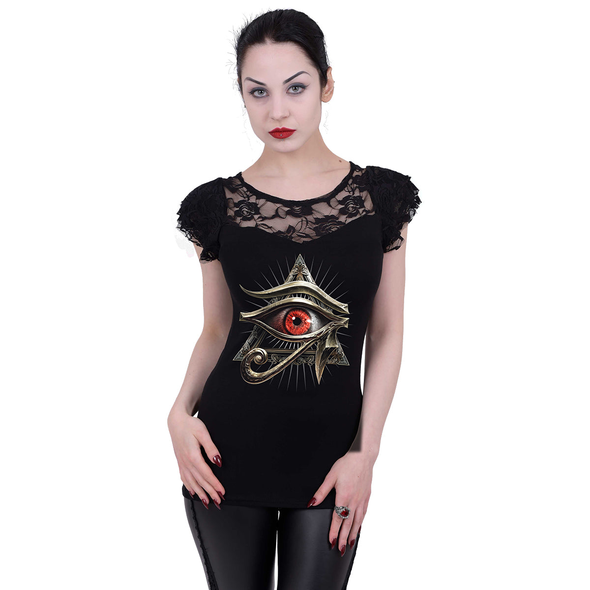EVIL EYE - Koronkowy top z długim rękawem, czarny