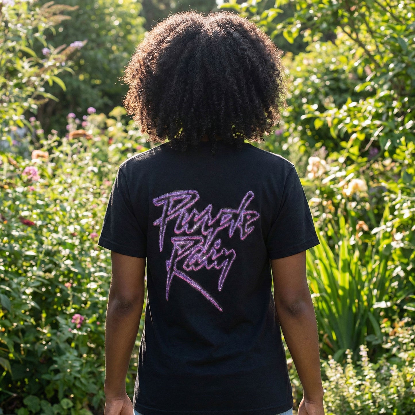 PRINCE - PURPLE RAIN LOGO OUTLINE - Carbon T-Shirt Black (nadruk z tyłu)
