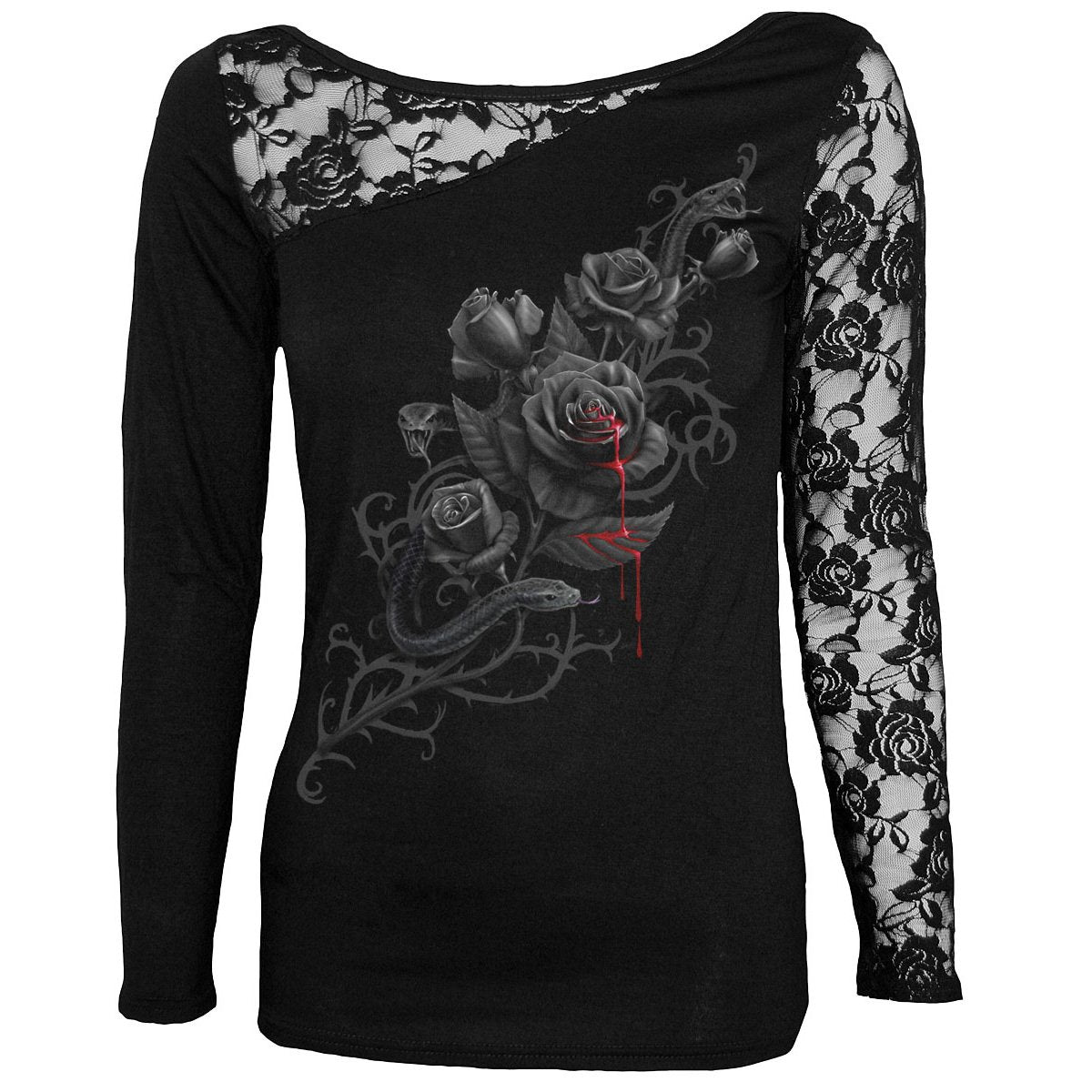 FATAL ATTRACTION - Lace One Shoulder Top Black - Spiral USA