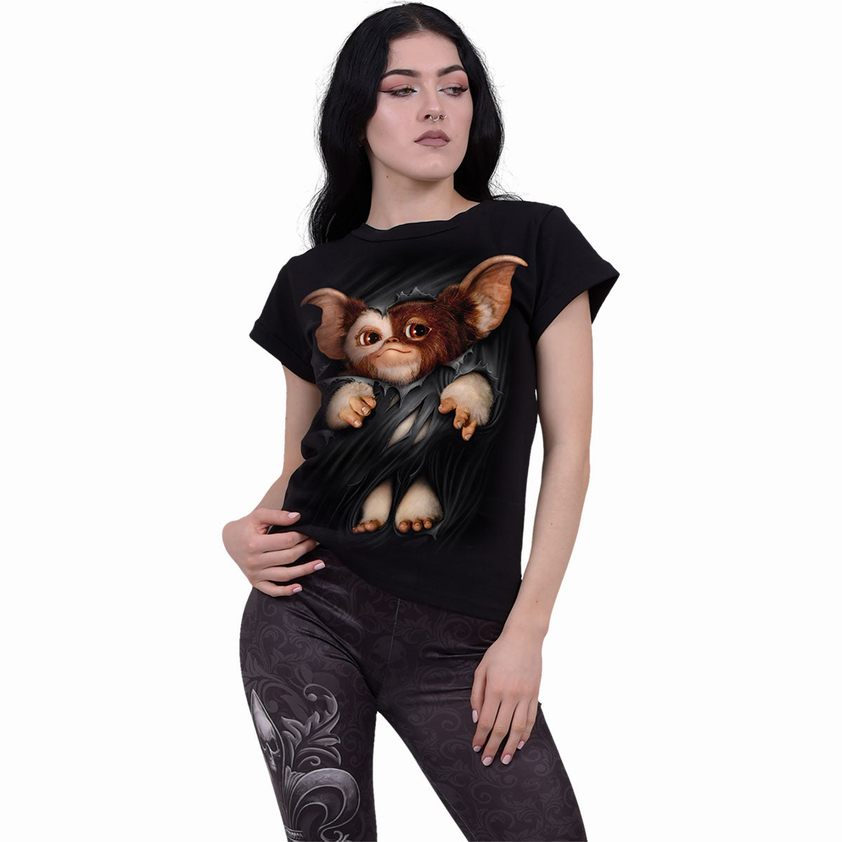 GREMLINS - GIZMO - Top z dekoltem w łódkę i rękawami w kolorze czarnym