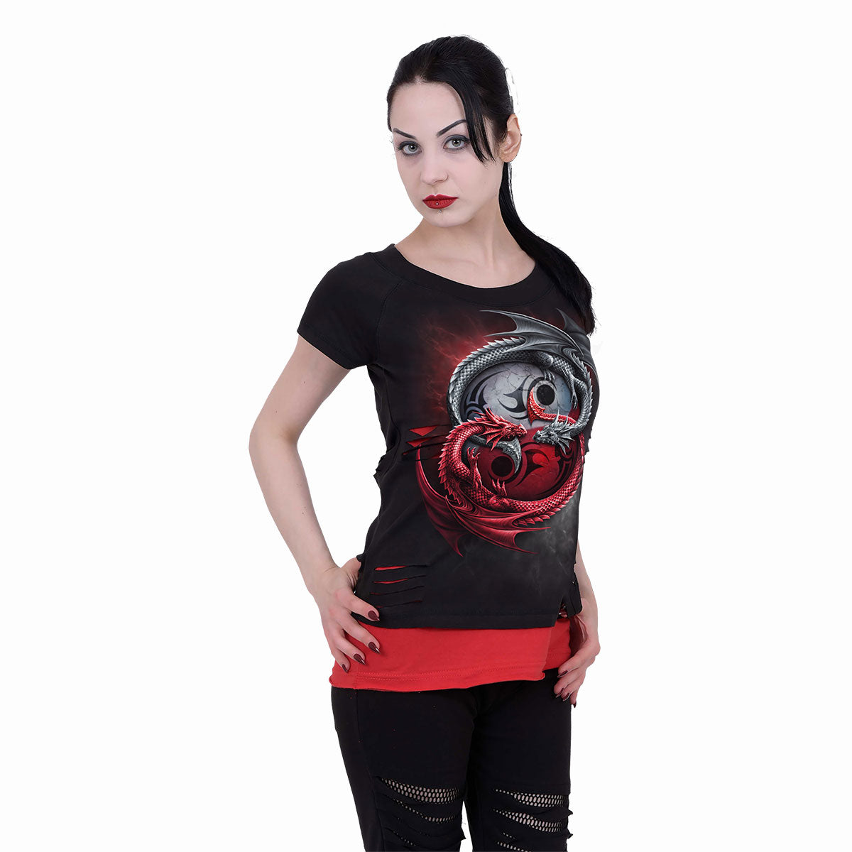 INFINITY DRAGONS - 2w1 Red Ripped Top Czarny