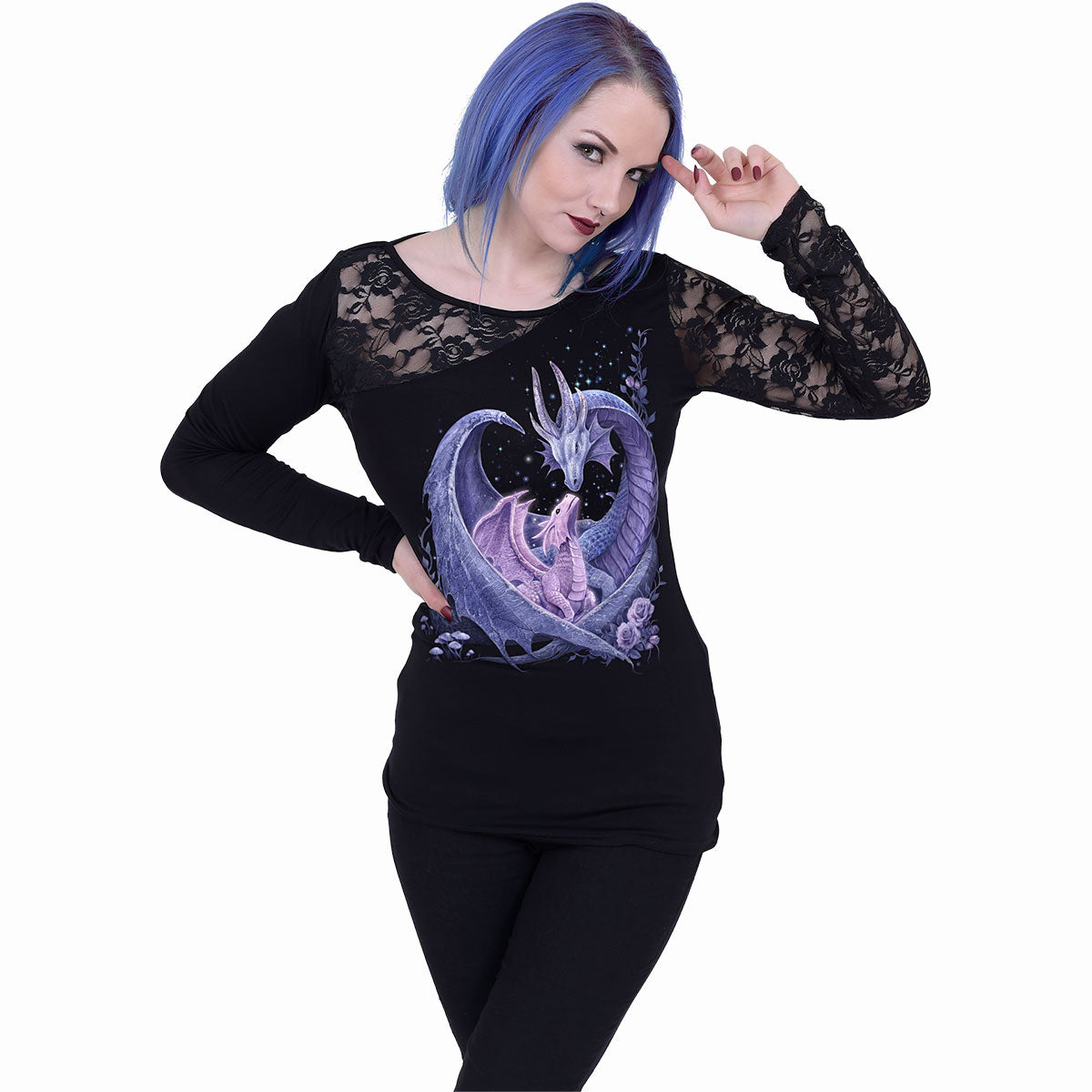 MATERNAL INSTINCTS - Koronkowy top na jedno ramię czarny