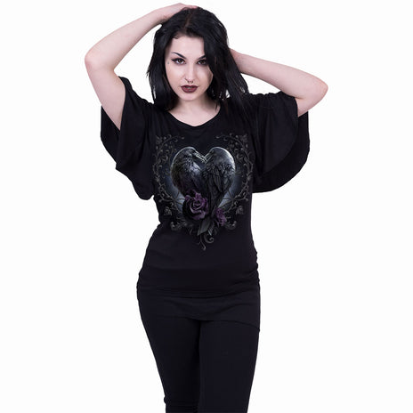 RAVEN HEART - Boat Neck Bat Sleeve Top Black