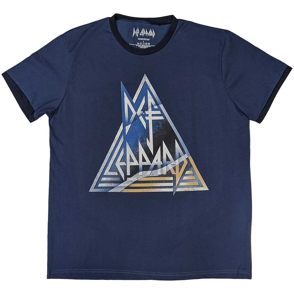 DEF LEPPARD - TRIANGLE LOGO - Ringer T-Shirt Blue