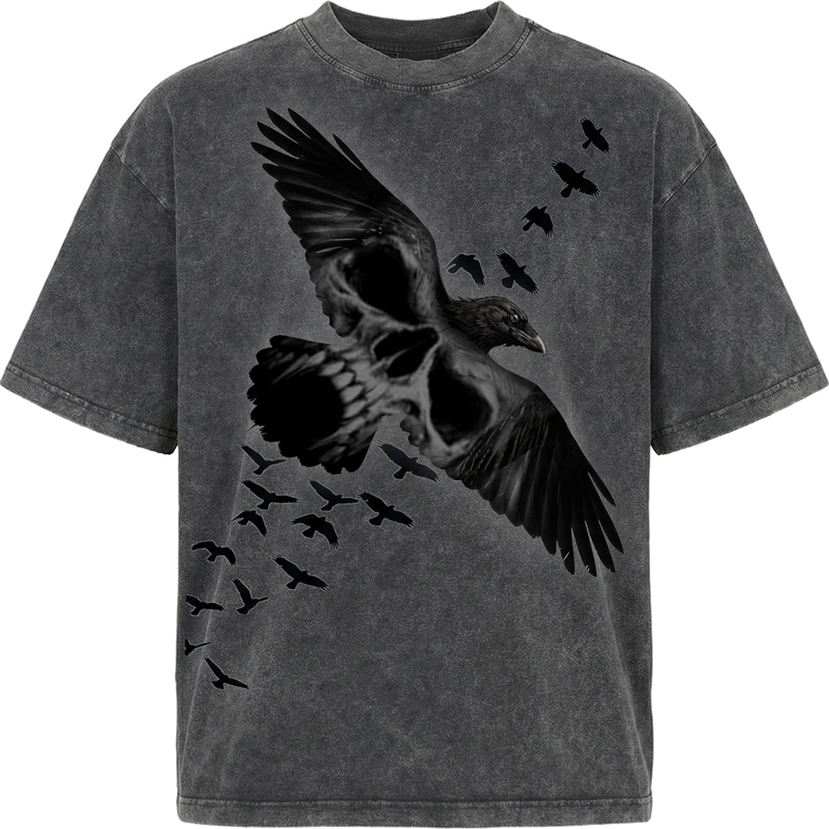 ACID CROW – Koszulka typu box, efekt sprania kwasem, kolor grafitowy