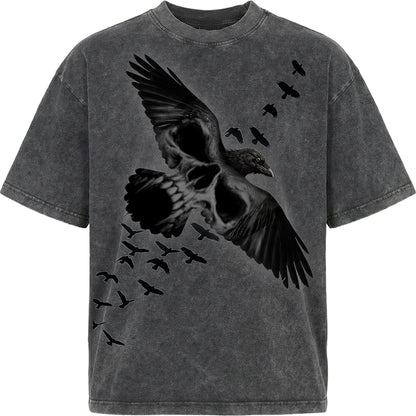 ACID CROW – Koszulka typu box, efekt sprania kwasem, kolor grafitowy