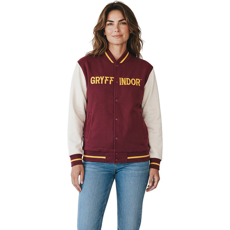 HARRY POTTER – NAZWA DOMU GRYFFINDOR – Kurtka baseballowa w ciemno bordowym kolorze z kontrastowymi srebrnymi akcentami A