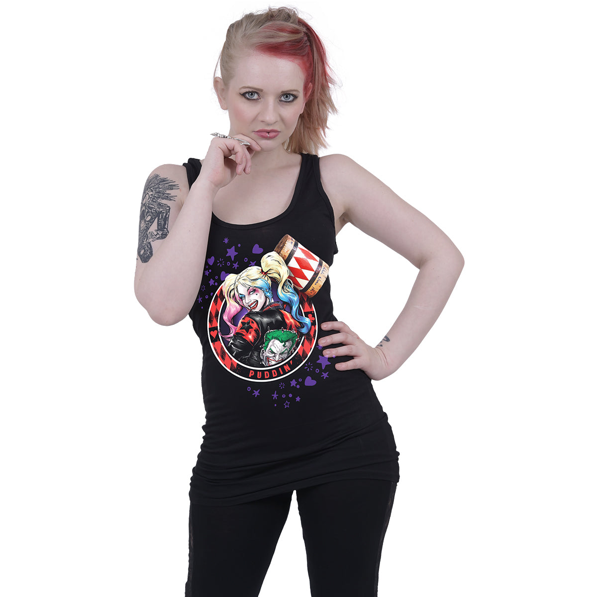 HARLEY QUINN - PUDDIN' - Razor Back Top Black