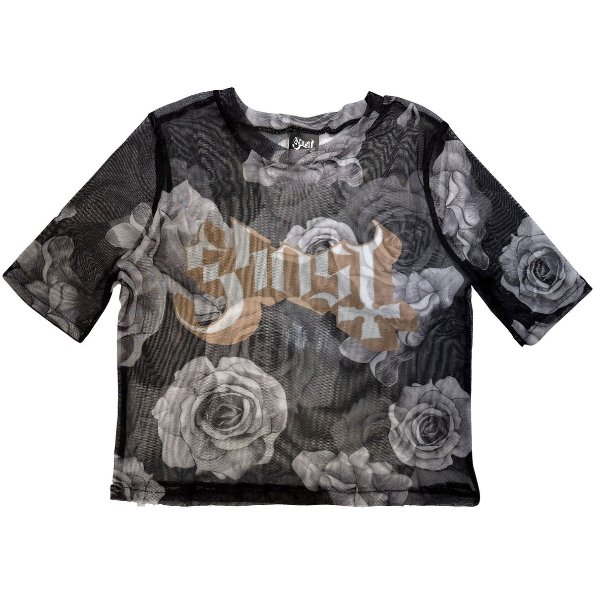 GHOST - LOGO & ROSES - Ladies Crop Top Black