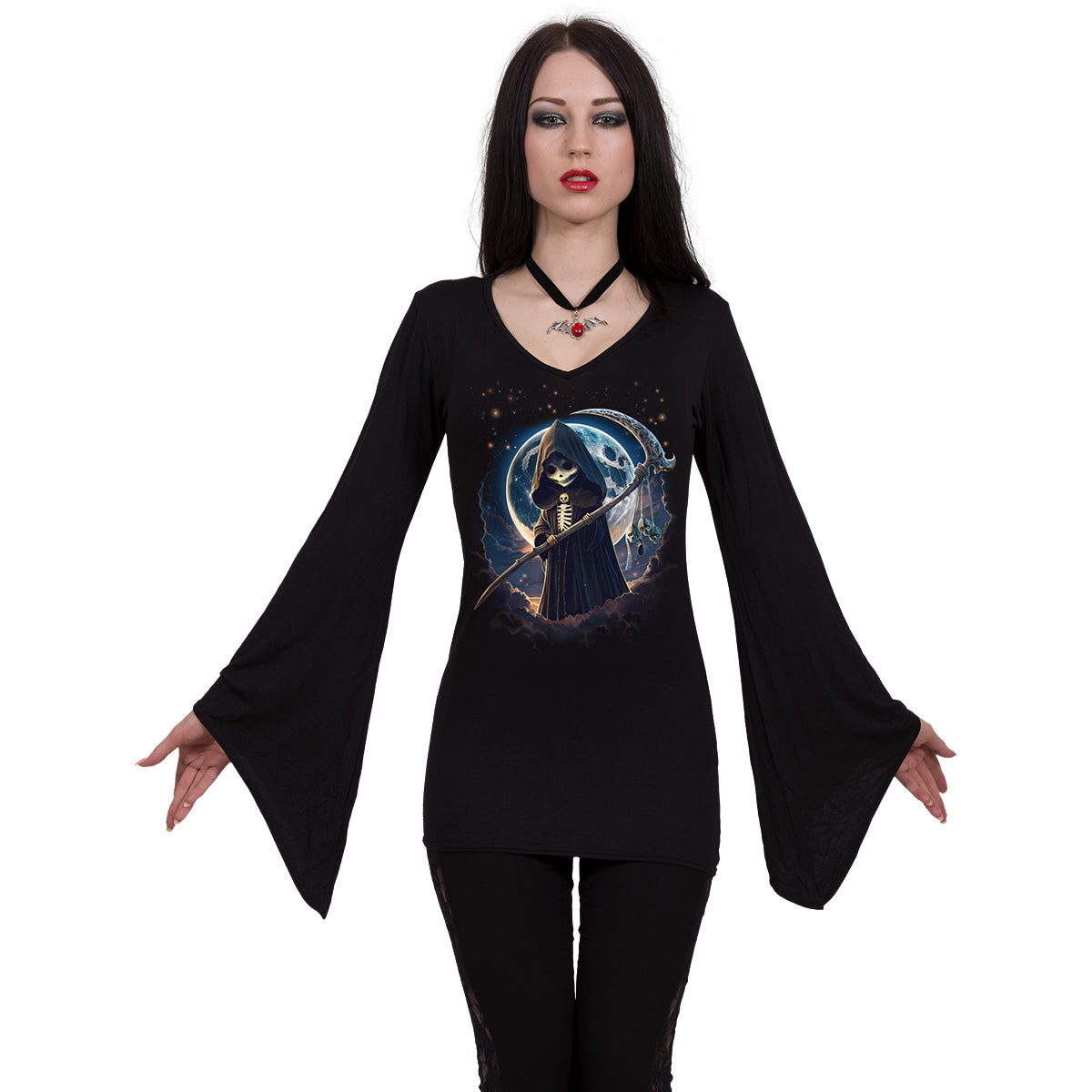 REAPERETTE - Goth Sleeve Top z dekoltem V, czarny