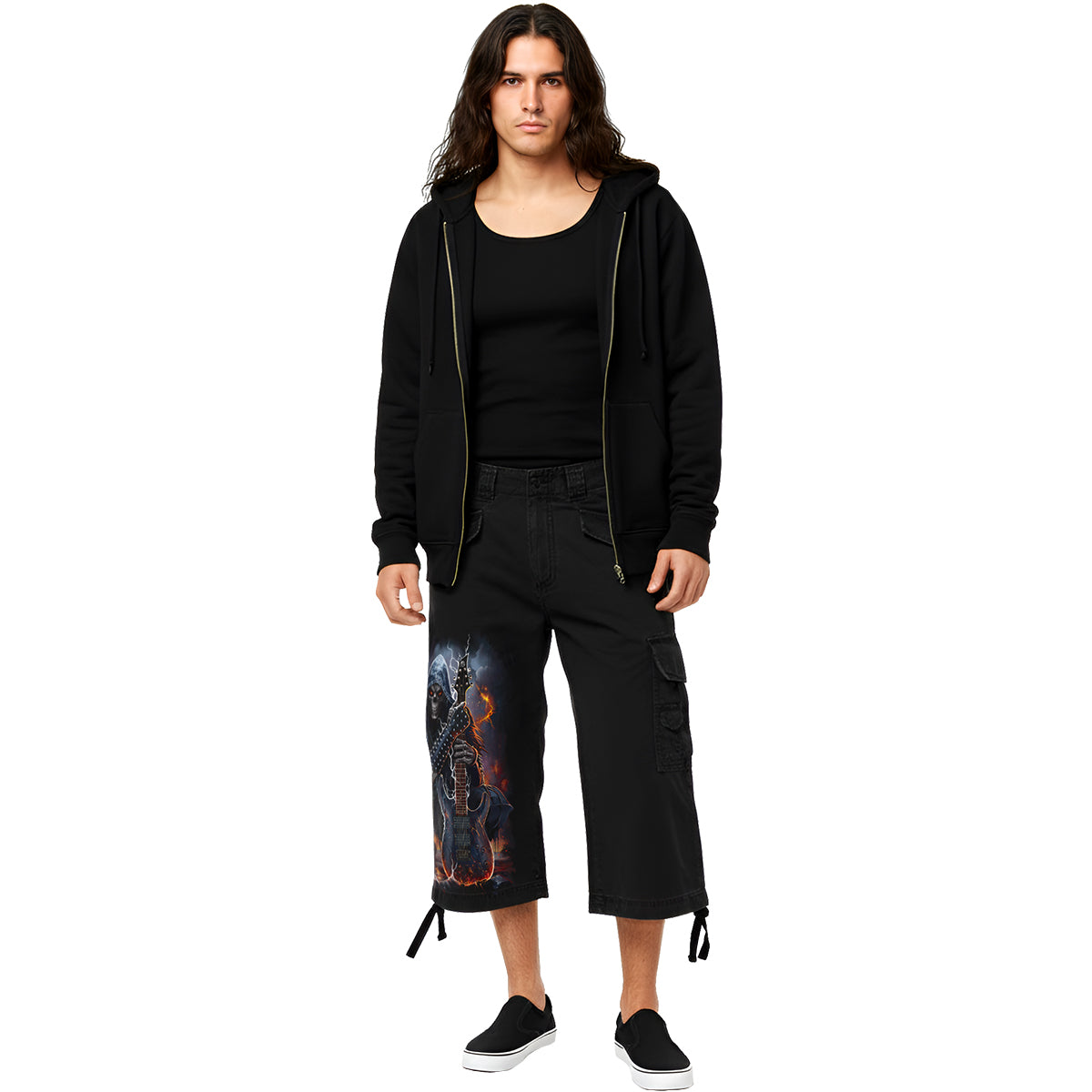 DEATH ROCKER - Vintage Cargo Shorts 3/4 długie czarne