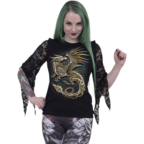 CELTIC DRAGON ROSE - Top z koronkowymi rękawami w róże