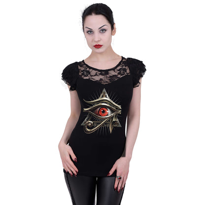 EVIL EYE - Koronkowy top z długim rękawem, czarny