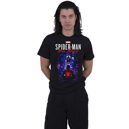 MARVEL SPIDER-MAN MILES MORALES VIDEOGAME - CITY OVERWATCH - Front Print T-Shirt Black