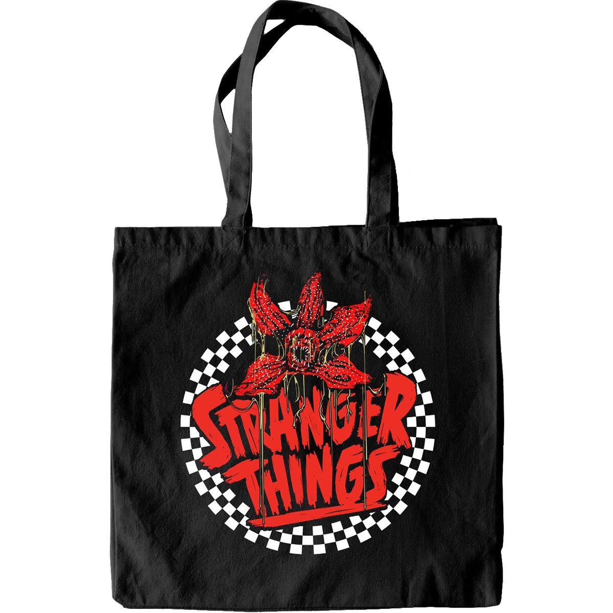 STRANGER THINGS - CHECKERED CIRCLE - Bag 4 Life - Canvas 80z Long Handle Tote Bag