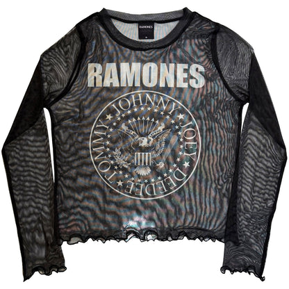 RAMONES - PRESIDENTIAL SEAL - Ladies Long Sleeve Crop Top Black