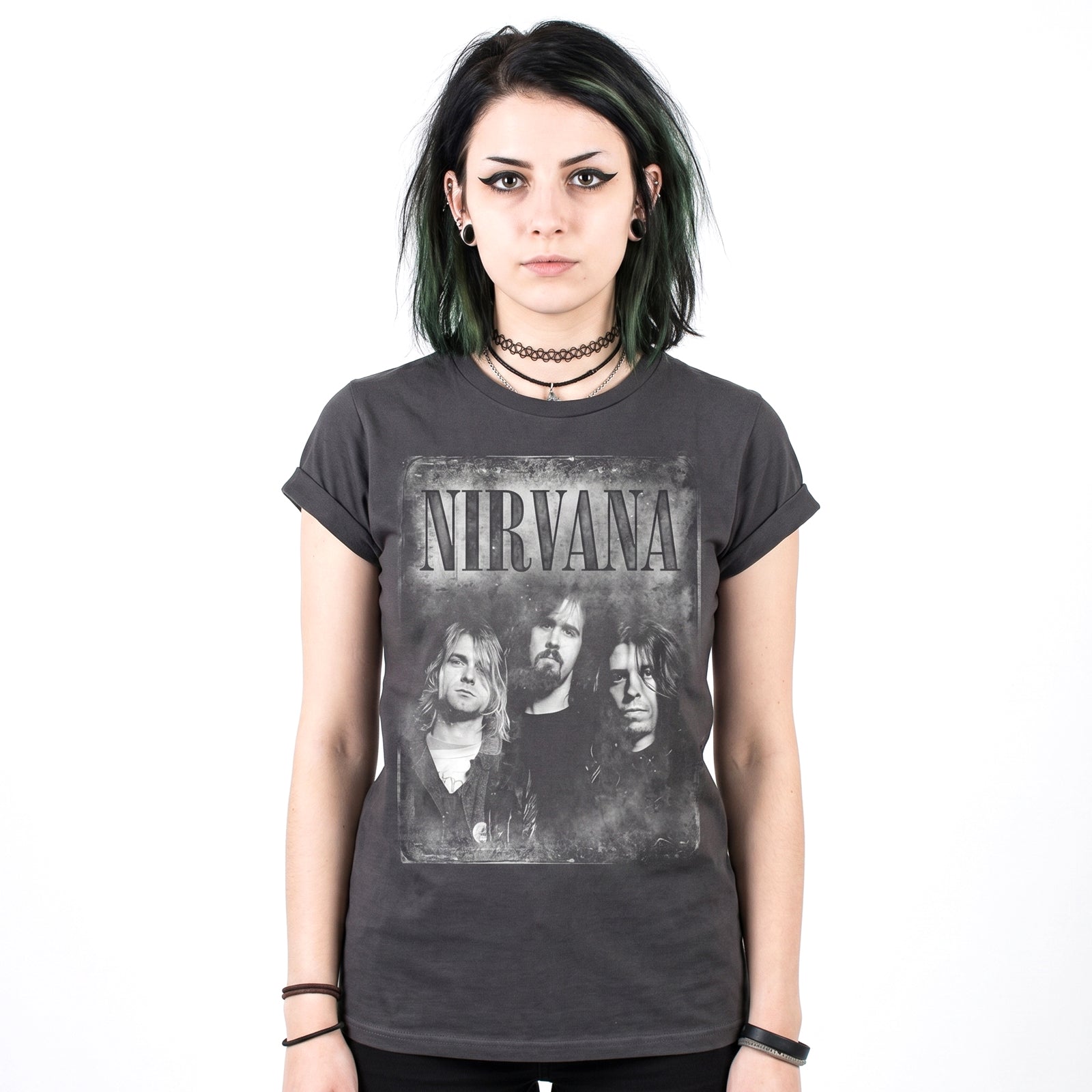 NIRVANA - FADED FACES - Ladies T-Shirt Black