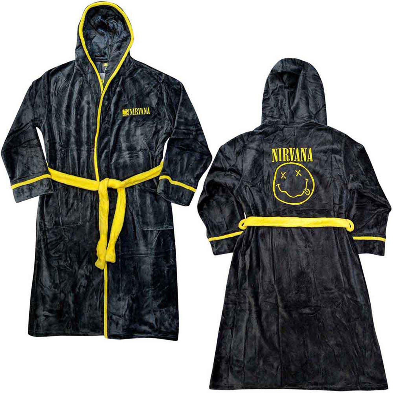 NIRVANA - YELLOW HAPPY FACE - Bathrobe Black (Back Print)