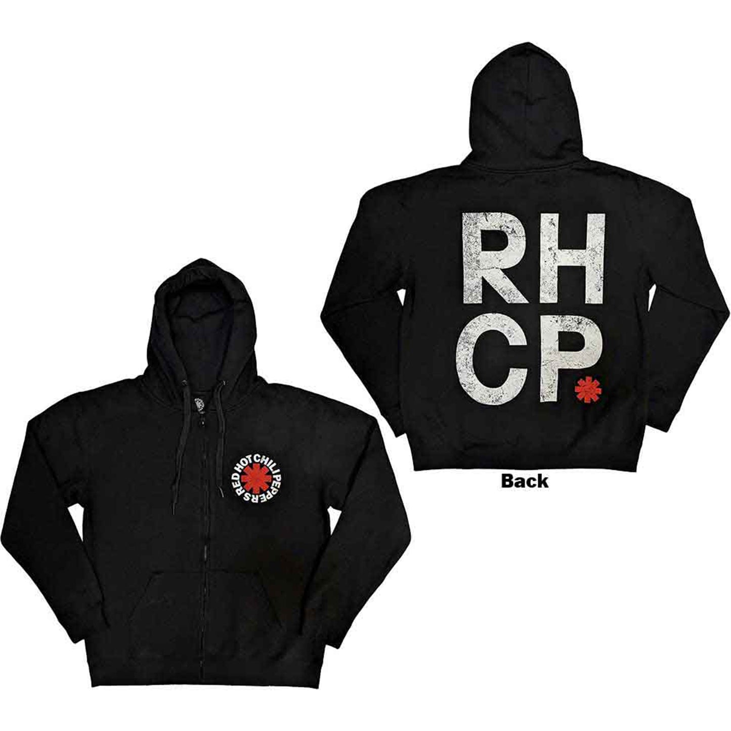 RED HOT CHILI PEPPERS - RED ASTERISK - Zipped Hoodie Black (Back Print)