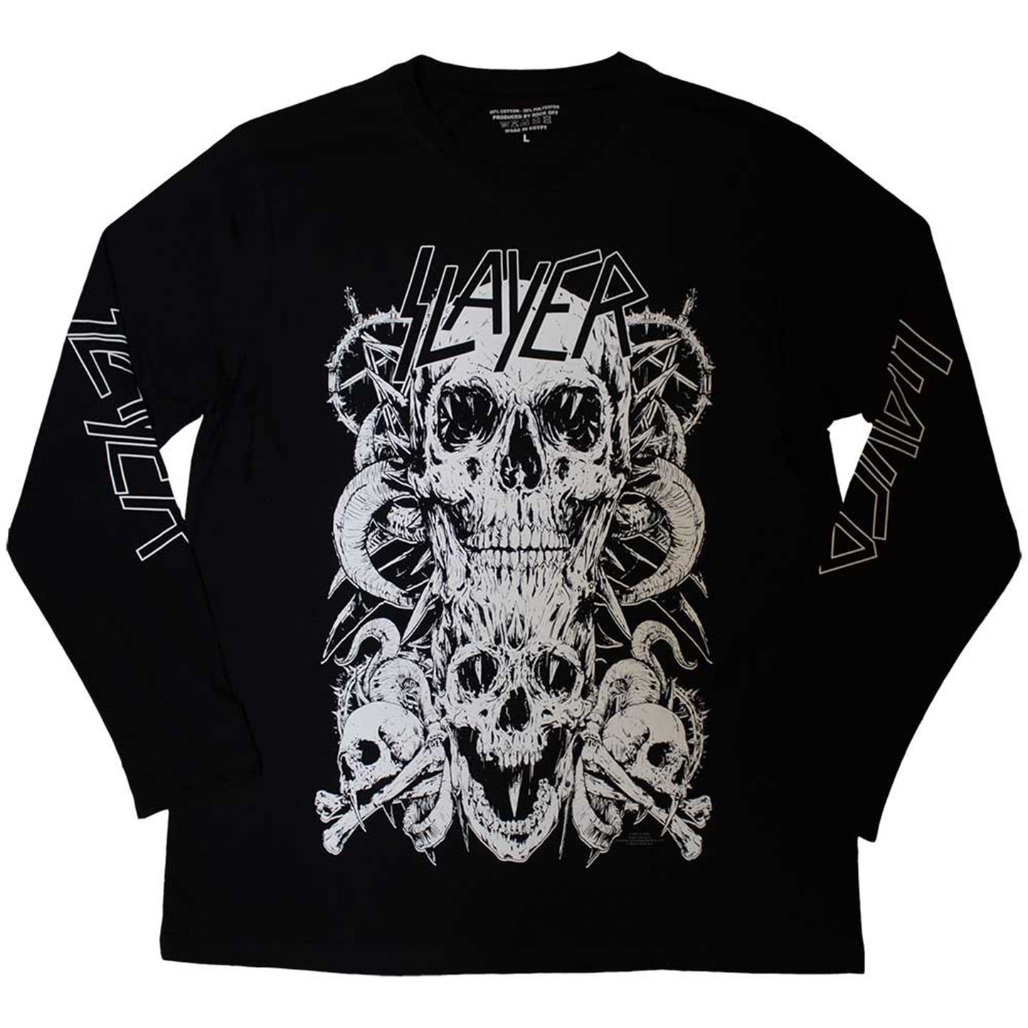SLAYER - WHITE SKULLS - Long Sleeve T-Shirt Black (Sleeve Print)