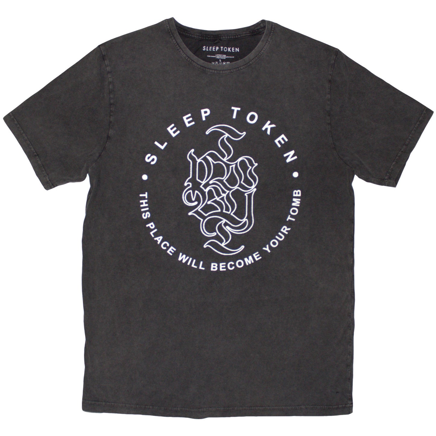 SLEEP TOKEN - TOMB TEXT RING - Stone Wash T-Shirt Grey