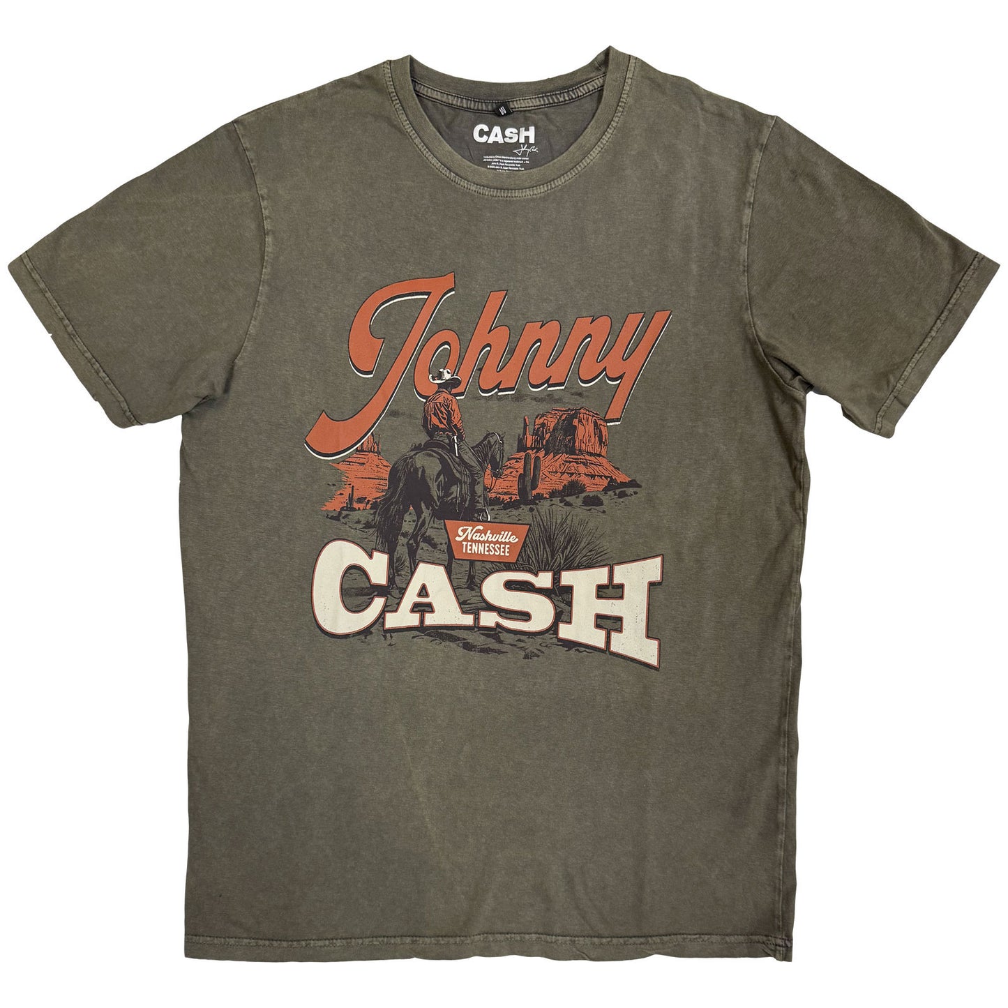 JOHNNY CASH - DESERT COWBOY - Stone Wash T-Shirt Zielony