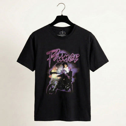PRINCE - PURPLE RAIN LOGO OUTLINE - Carbon T-Shirt Black (nadruk z tyłu)