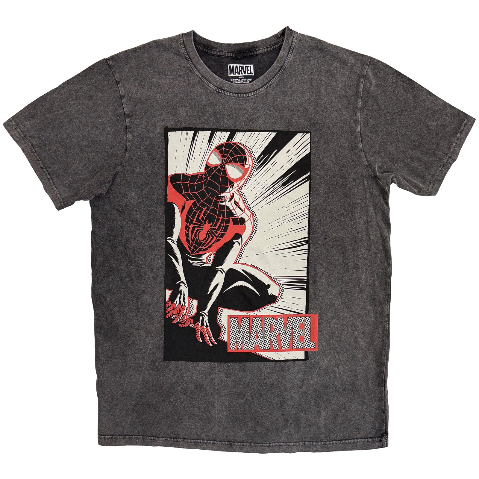 MARVEL COMICS - SPIDER-MAN CROUCH CARTOON  - Stone Wash T-Shirt Grey