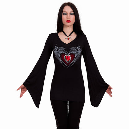 BAT'S HEART - Bluzka z rękawem V Neck Goth czarna