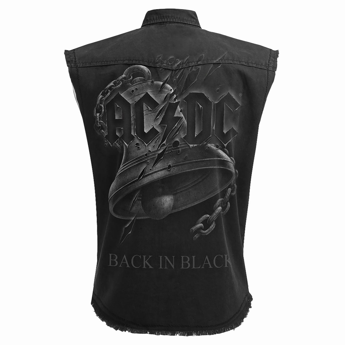 AC/DC - BACK IN BLACK TORN - Bezrękawnik Stone Washed Worker Black