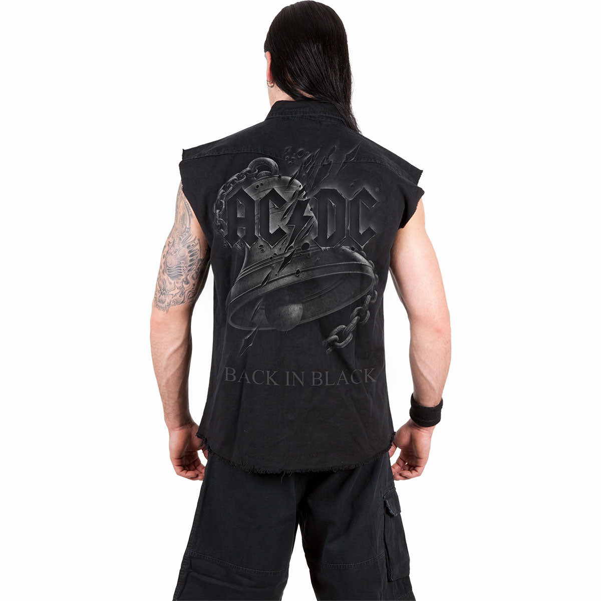 AC/DC - BACK IN BLACK TORN - Bezrękawnik Stone Washed Worker Black