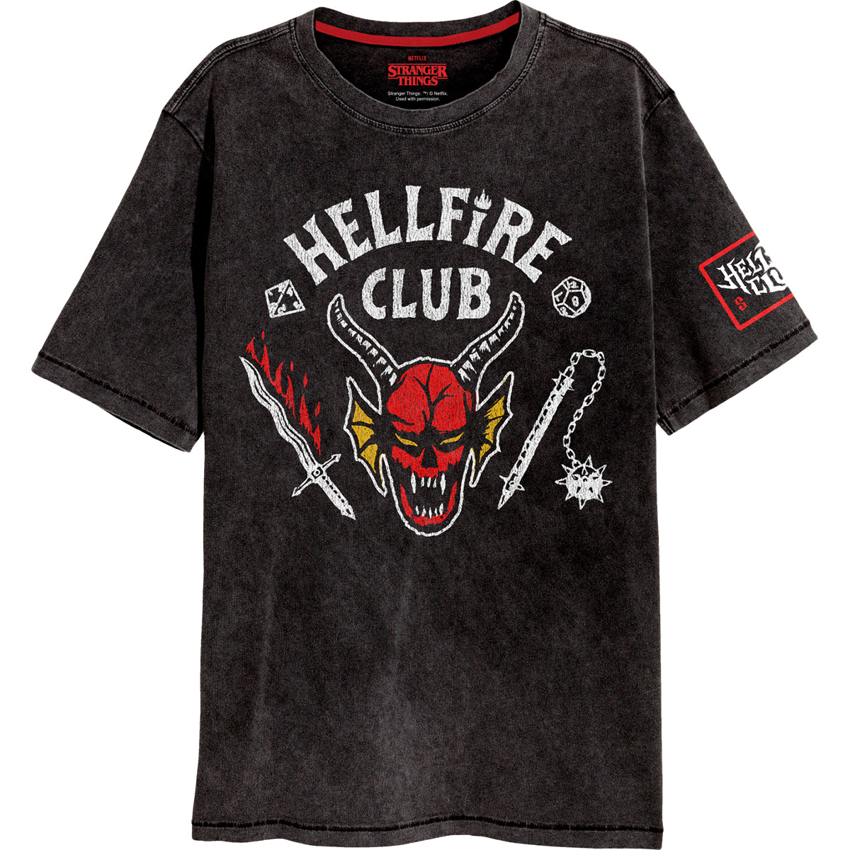 STRANGER THINGS 4 - HELLFIRE CLUB CREST - Acid Wash T-Shirt