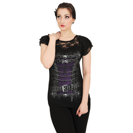 WAISTED CORSET - Koronkowy top z długim rękawem czarny