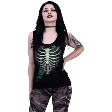 HEART RIBS - GLOW IN THE DARK - Razor Back Top Czarny