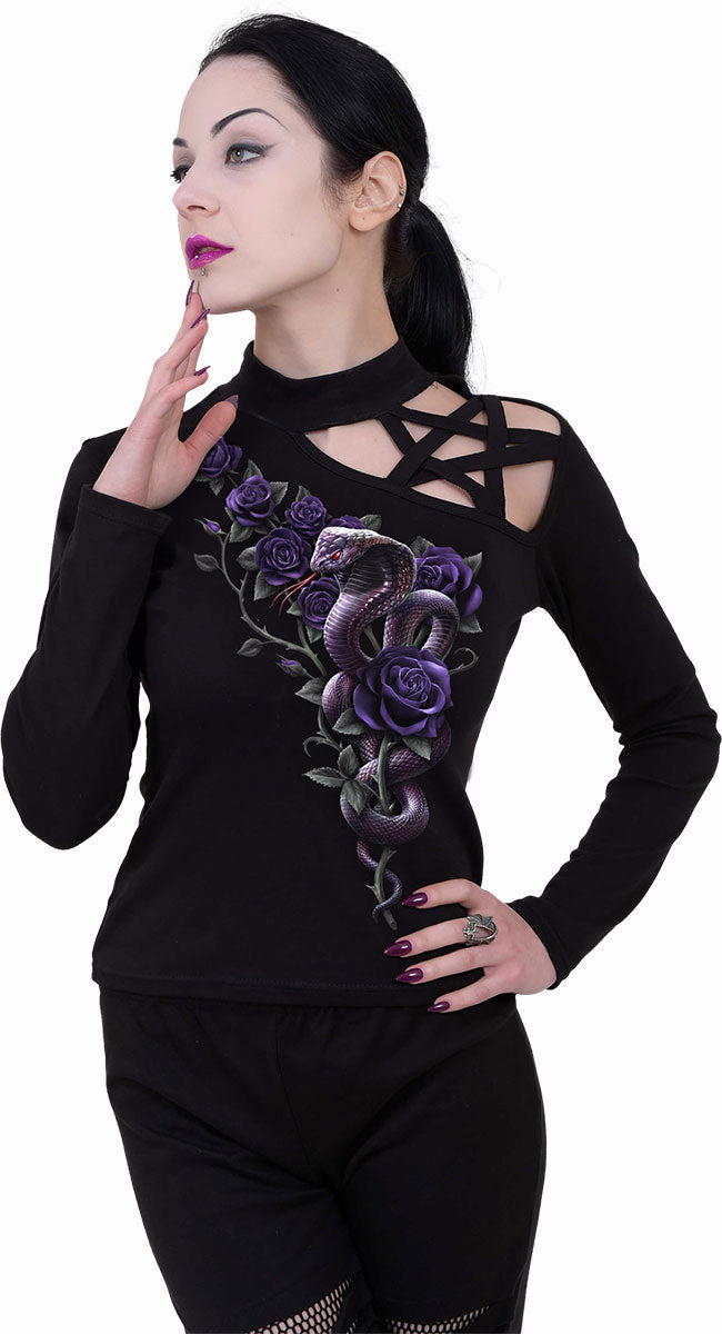 COBRA ROSES - Bluzka z długim rękawem z pentagramem na ramieniu