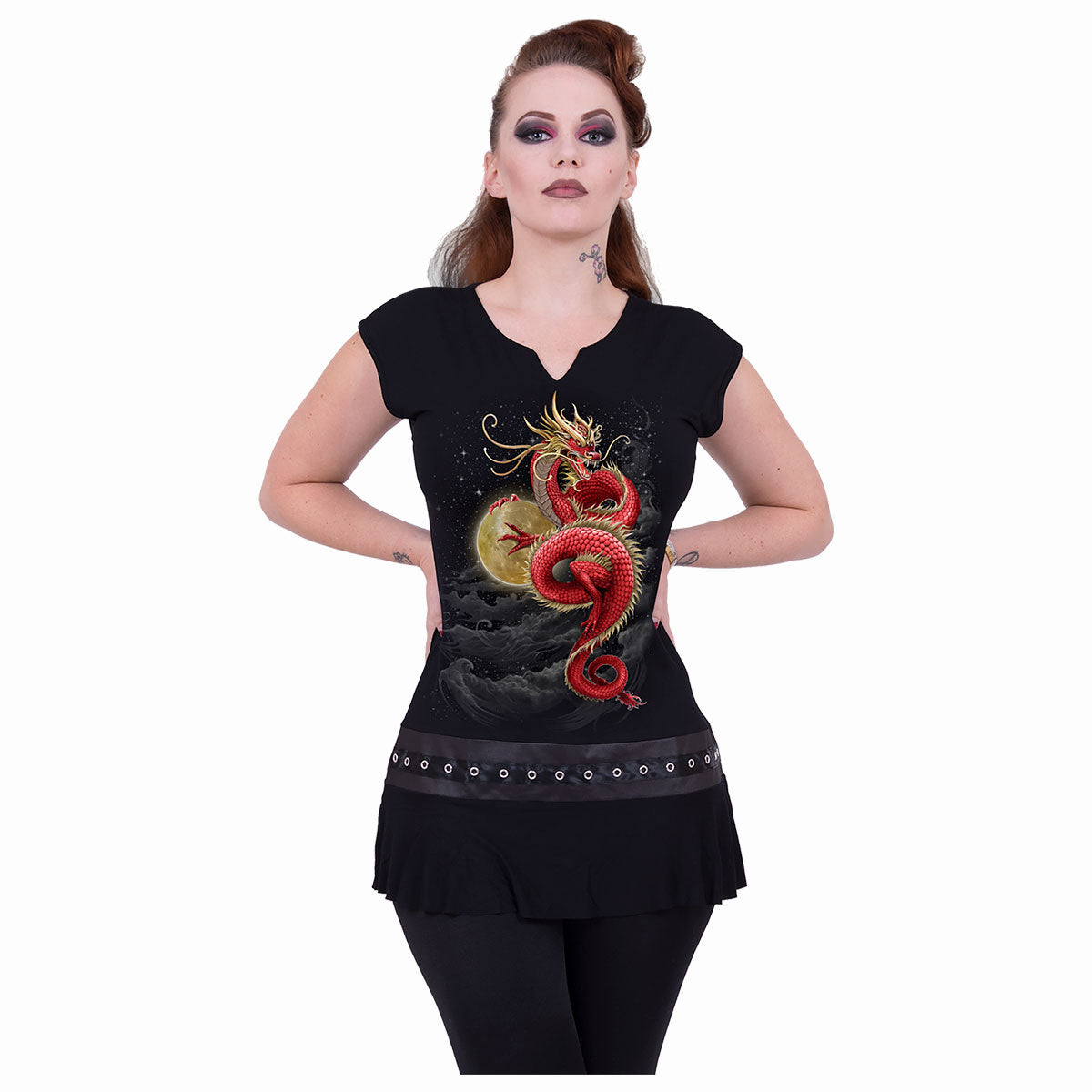 SHENLONG - Mini sukienka z ćwiekami w talii, czarna