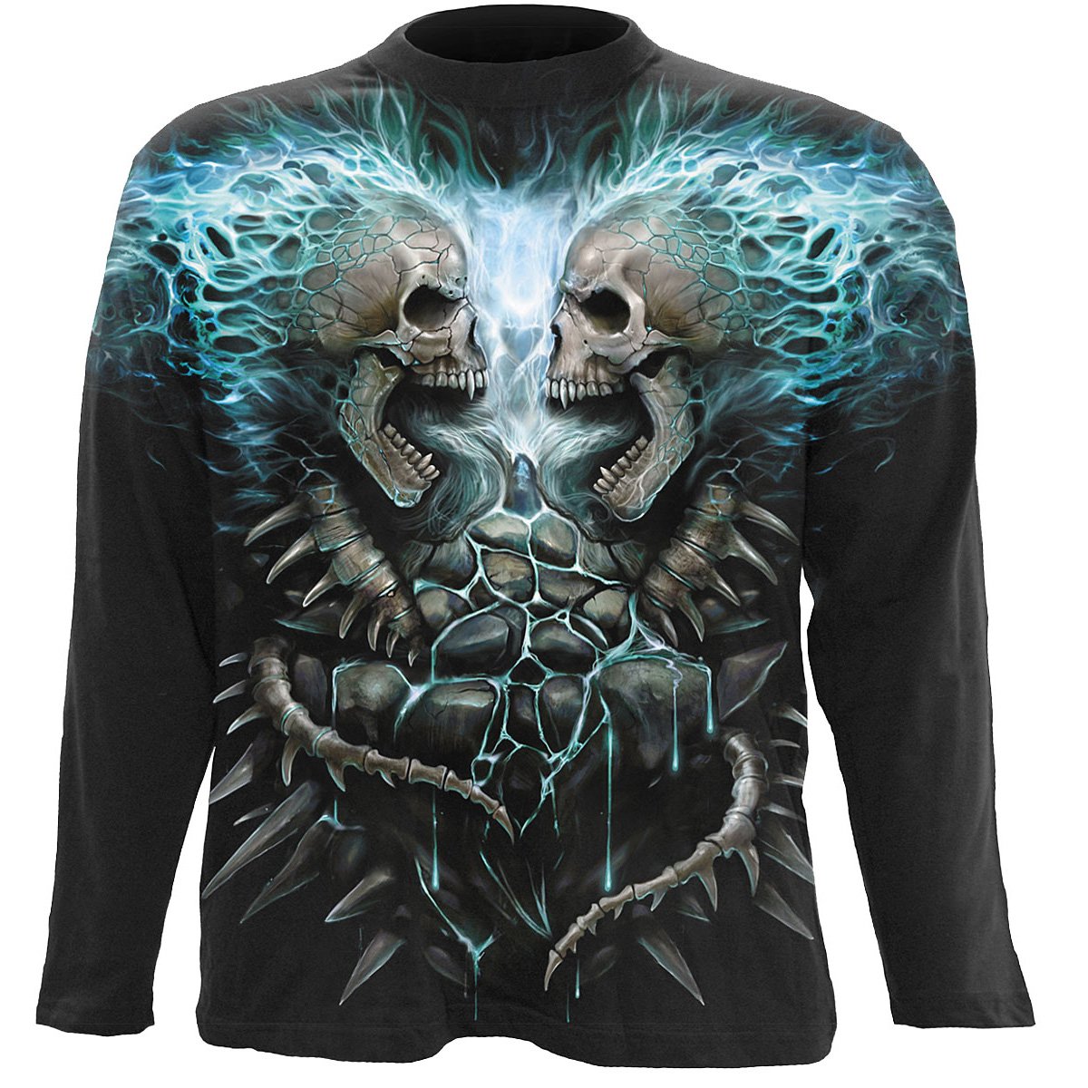 FLAMING SPINE - Allover Longsleeve T-Shirt Black - Spiral USA