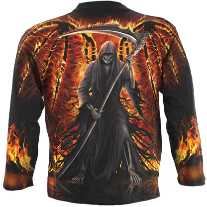 FLAMING DEATH - Czarna koszulka z długim rękawem Allover
